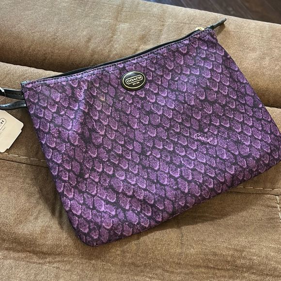 Coach Purple Snake Print Getaway Packable Travel Weekender Tote with Pouch. NWT - Picture 6 of 11